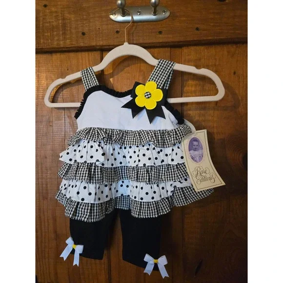 NWT - RARE EDITIONS Toddler Girls 24M 2 Piece Ruffle Tunic Legging Set B&W - Picture 1 of 8